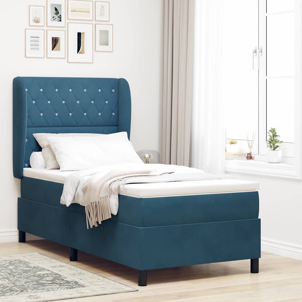 Boxspringbed met matras Donkerblauw 200 x 90 cm Fluweel is nu te koop bij PeponiXL, paradijselijk wonen!