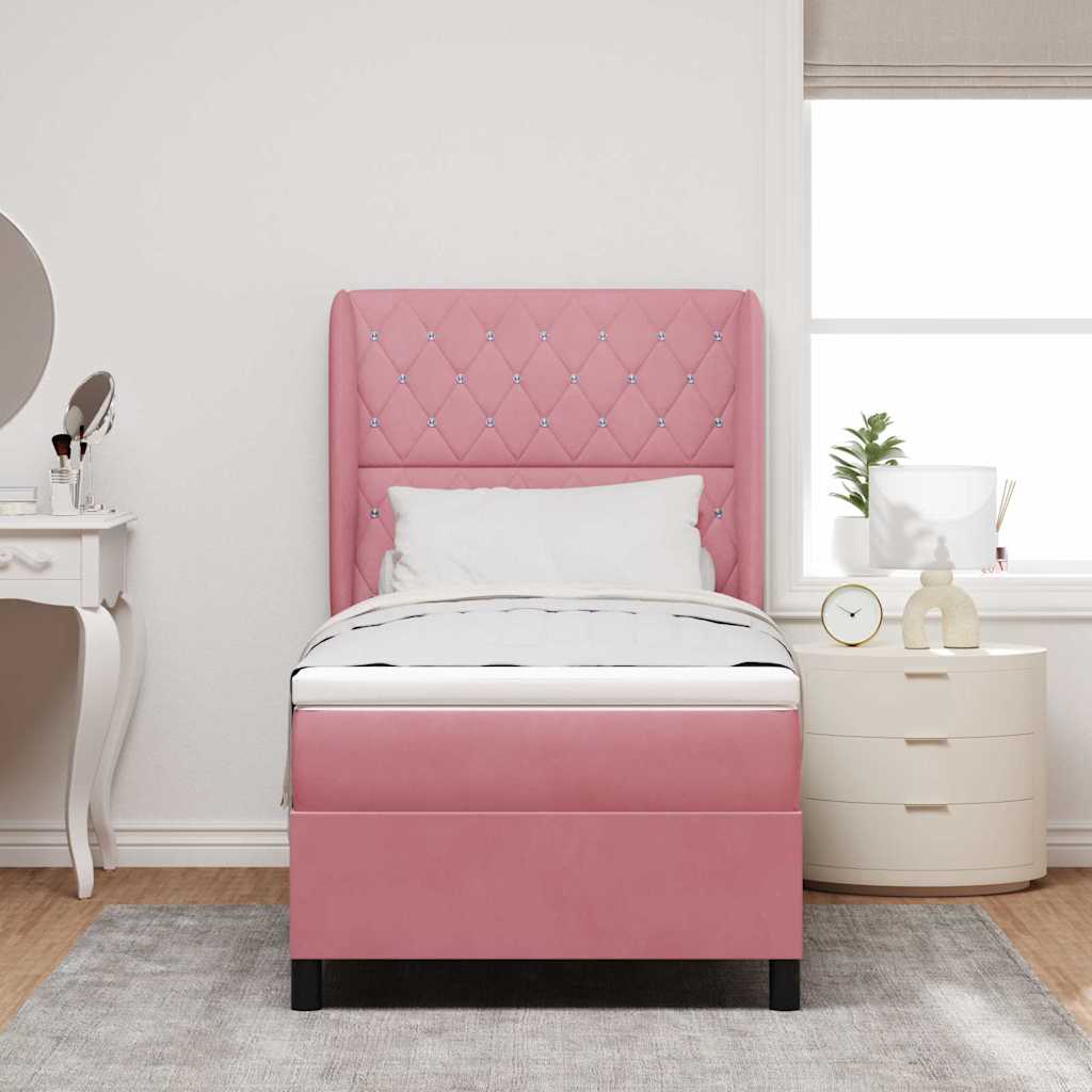 Boxspringbed met matras met hoofdeinde Roze 200 x 90 cm Fluweel is nu te koop bij PeponiXL, paradijselijk wonen!