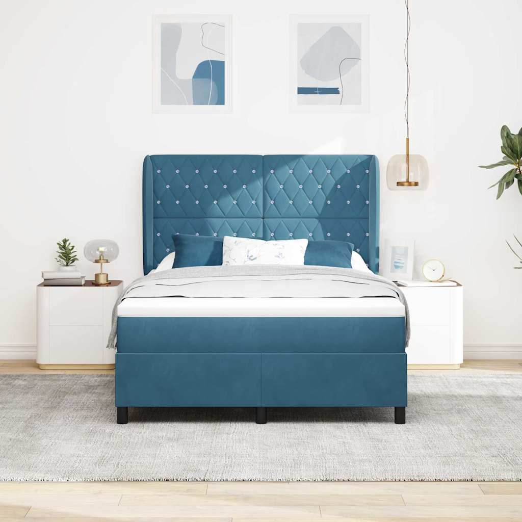 Boxspringbed met matras Donkerblauw 200 x 140 cm Fluweel is nu te koop bij PeponiXL, paradijselijk wonen!