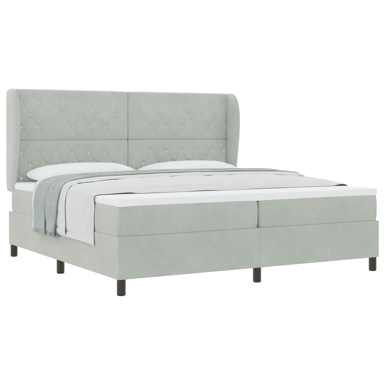 Boxspringbed met matras Lichtgrijs 200 x 200 cm Fluweel is nu te koop bij PeponiXL, paradijselijk wonen!
