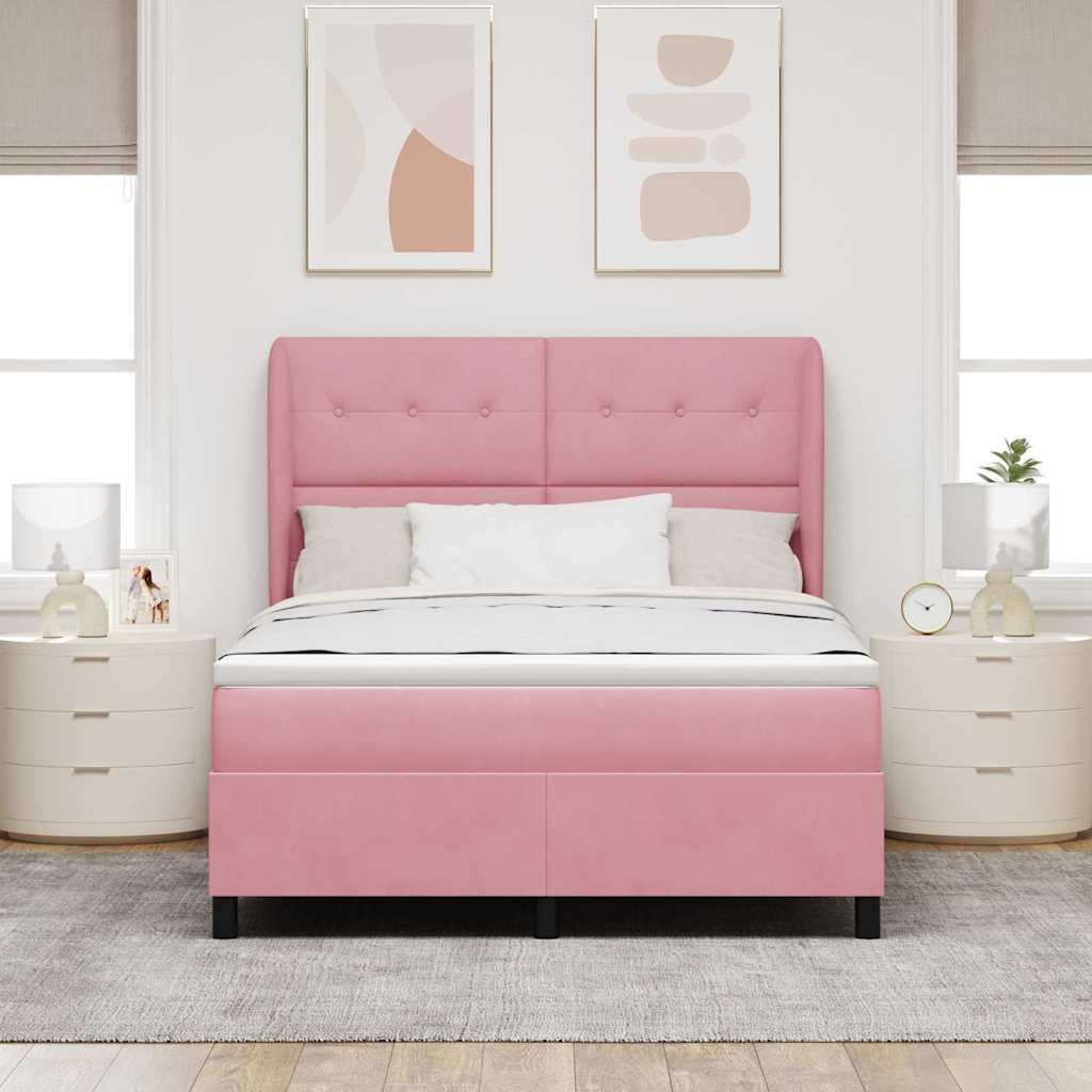 Boxspringbed met matras Roze 190 x 140 cm Fluweel is nu te koop bij PeponiXL, paradijselijk wonen!