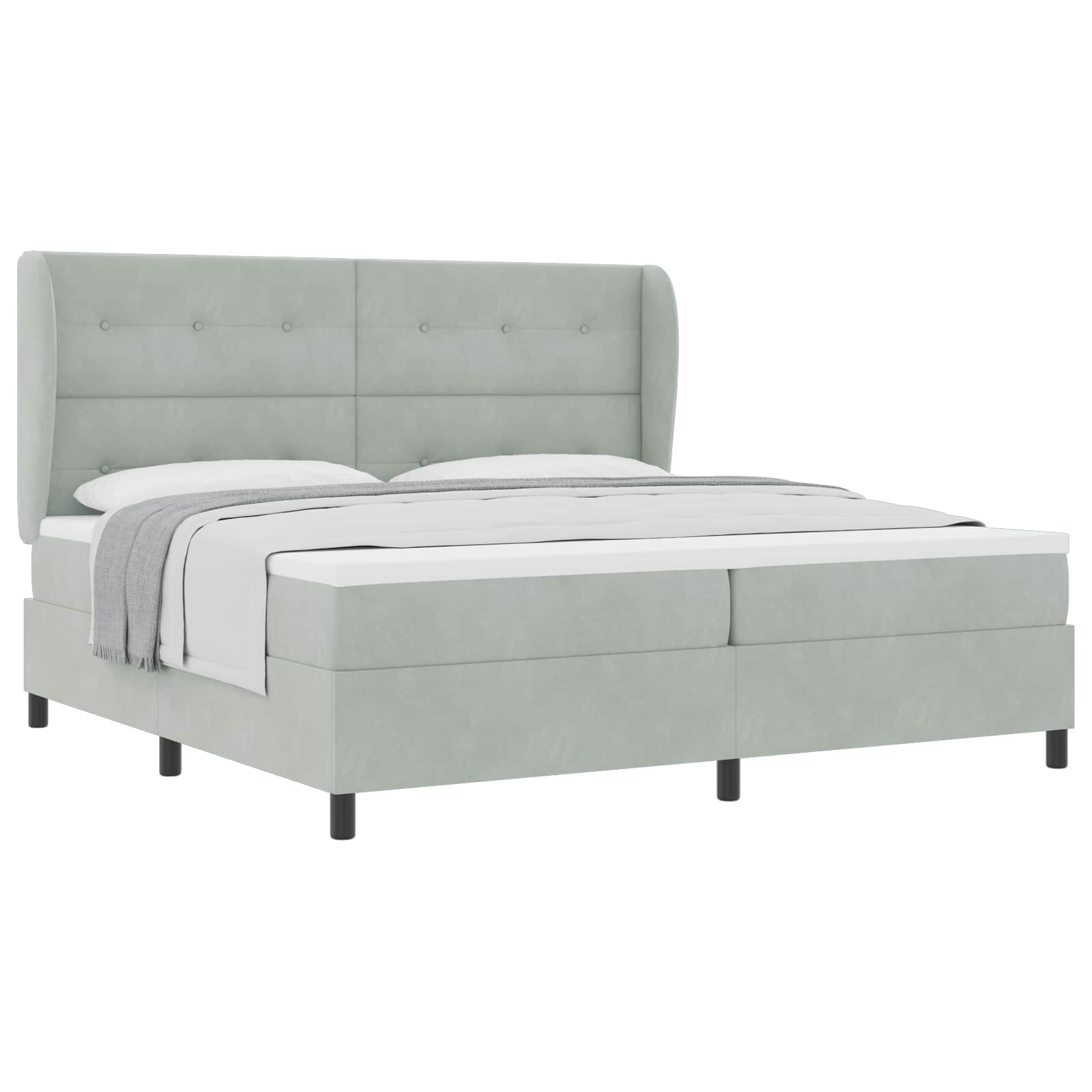Boxspringbed met matras Lichtgrijs 200 x 200 cm Fluweel is nu te koop bij PeponiXL, paradijselijk wonen!