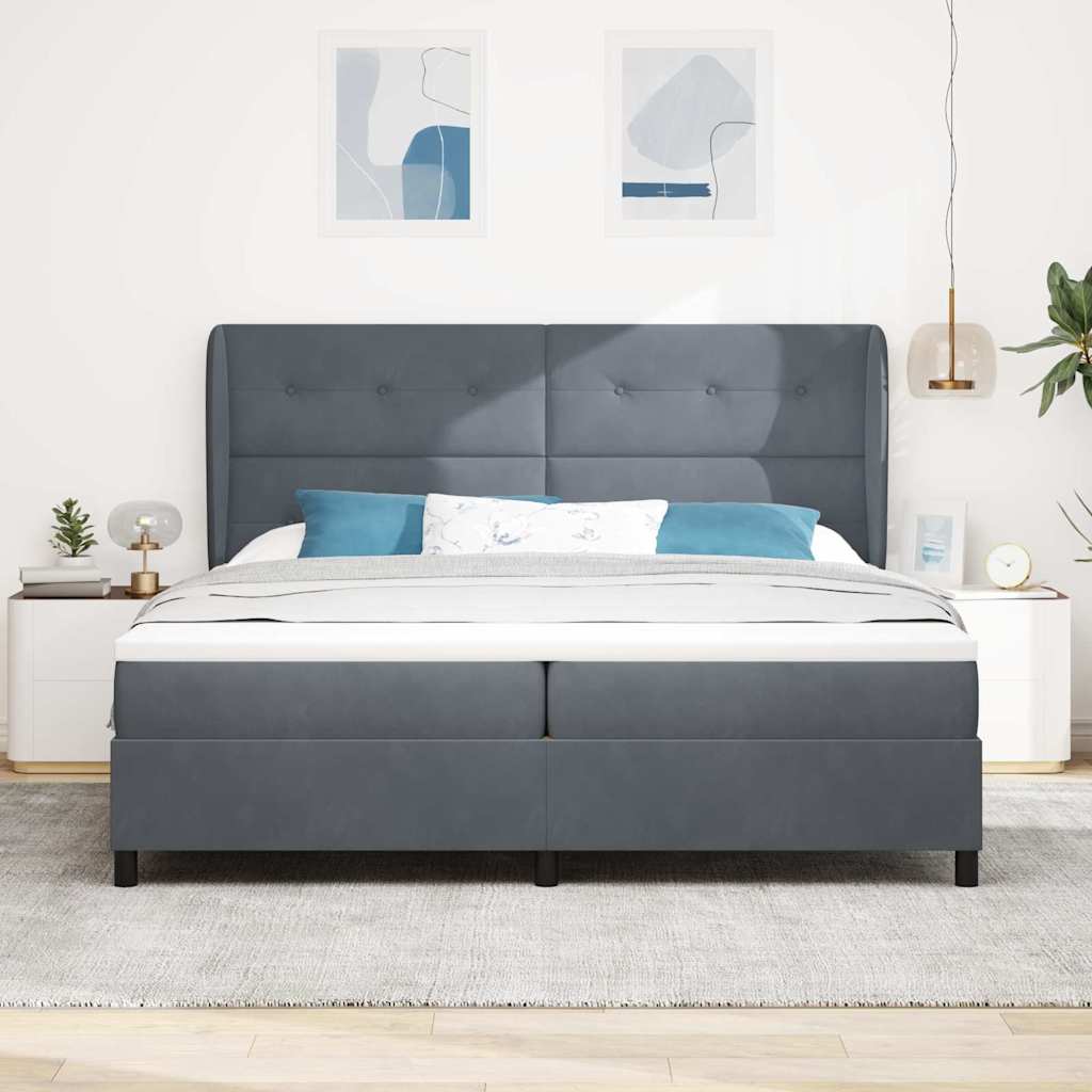 Boxspringbed met matras Donkergrijs 200 x 200 cm Fluweel is nu te koop bij PeponiXL, paradijselijk wonen!