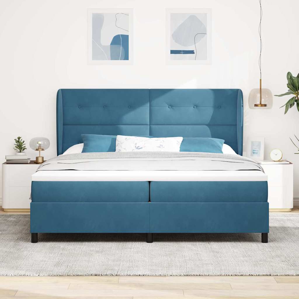 Boxspringbed met matras Donkerblauw 200 x 200 cm Fluweel is nu te koop bij PeponiXL, paradijselijk wonen!