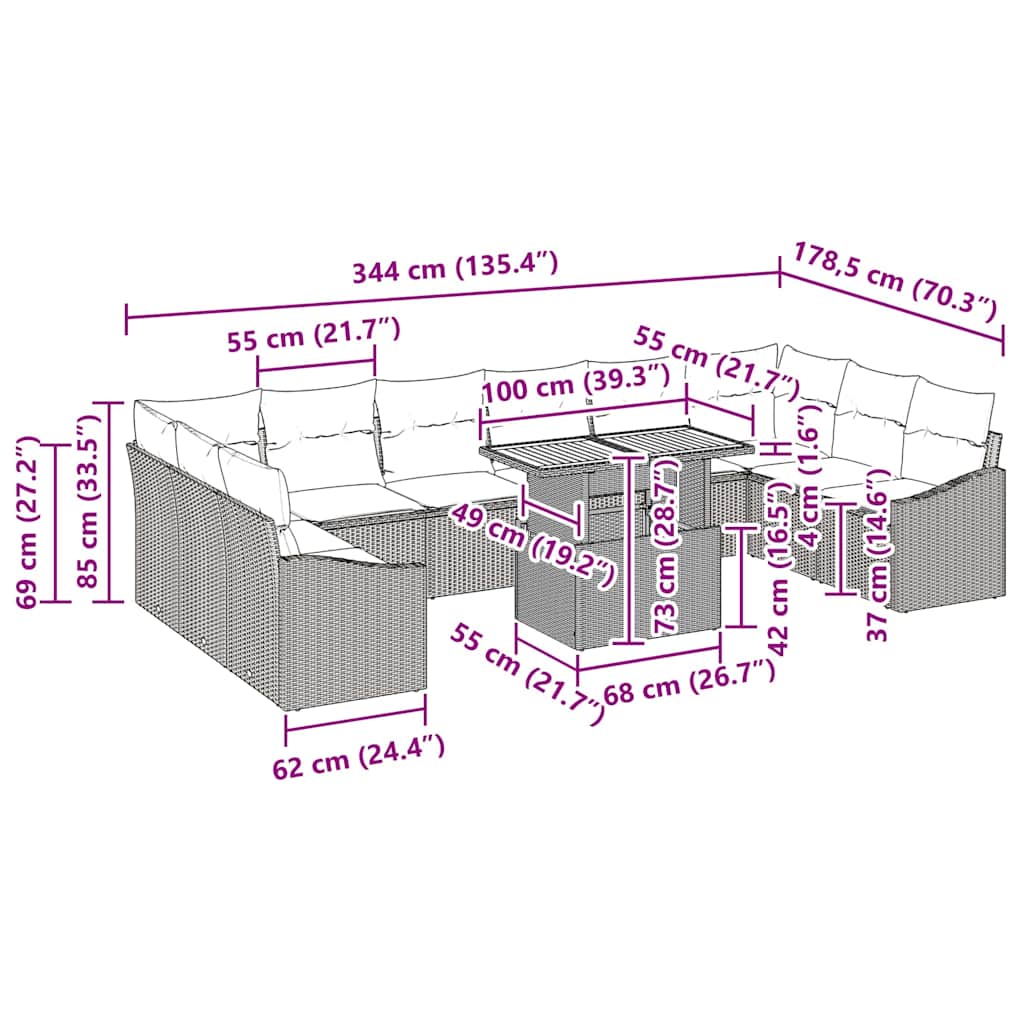 Tuin Eetset met kussen 11 pcs Grijs en Bruin is nu te koop bij PeponiXL, paradijselijk wonen!