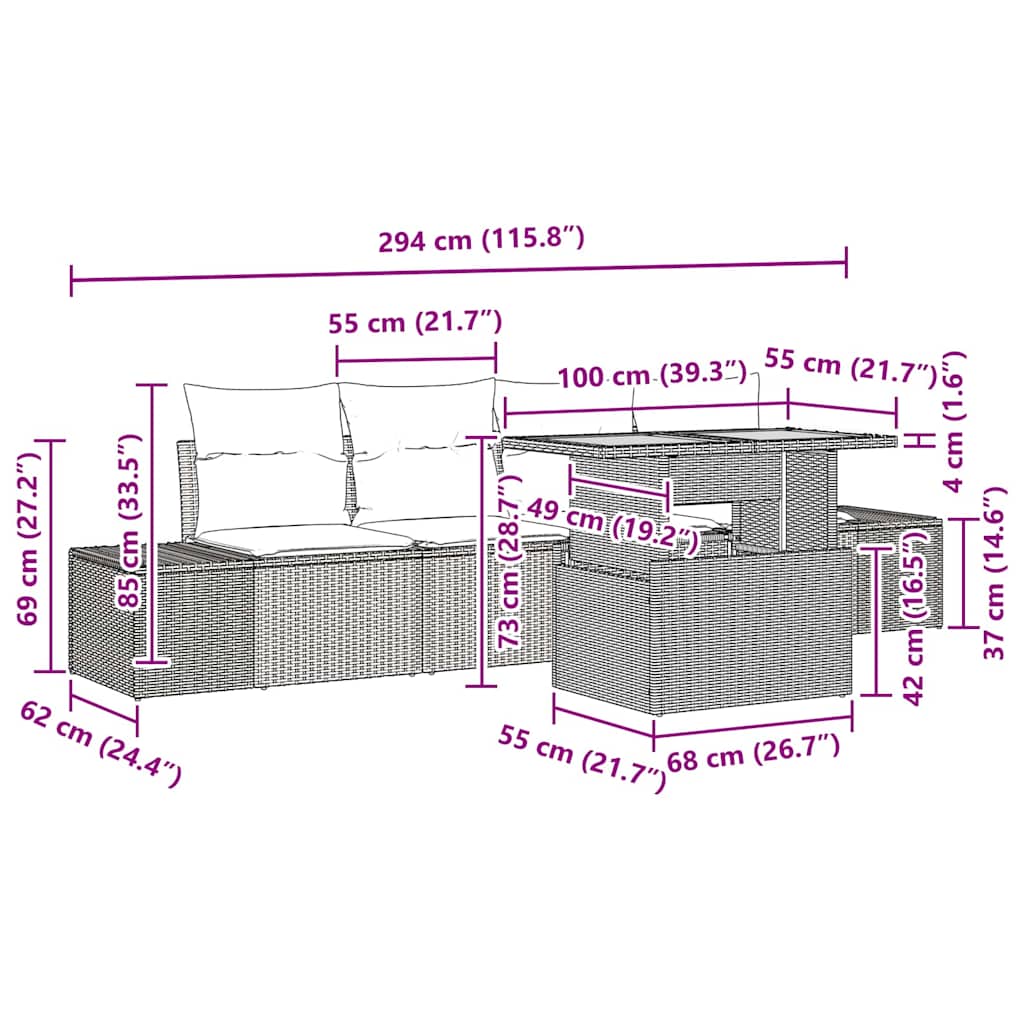 Tuin Eetset met kussen 5 pcs Grijs en Bruin is nu te koop bij PeponiXL, paradijselijk wonen!