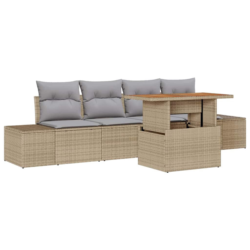 Tuin Eetset met kussen 5 pcs Beige en Grijs is nu te koop bij PeponiXL, paradijselijk wonen!