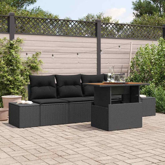 Tuin Eetset met kussen 5 pcs Zwart en Bruin is nu te koop bij PeponiXL, paradijselijk wonen!