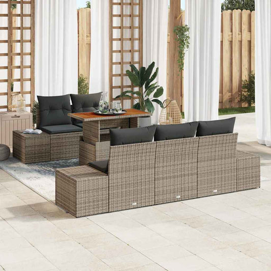 Tuin Eetset met kussen 6 pcs Grijs en Bruin is nu te koop bij PeponiXL, paradijselijk wonen!