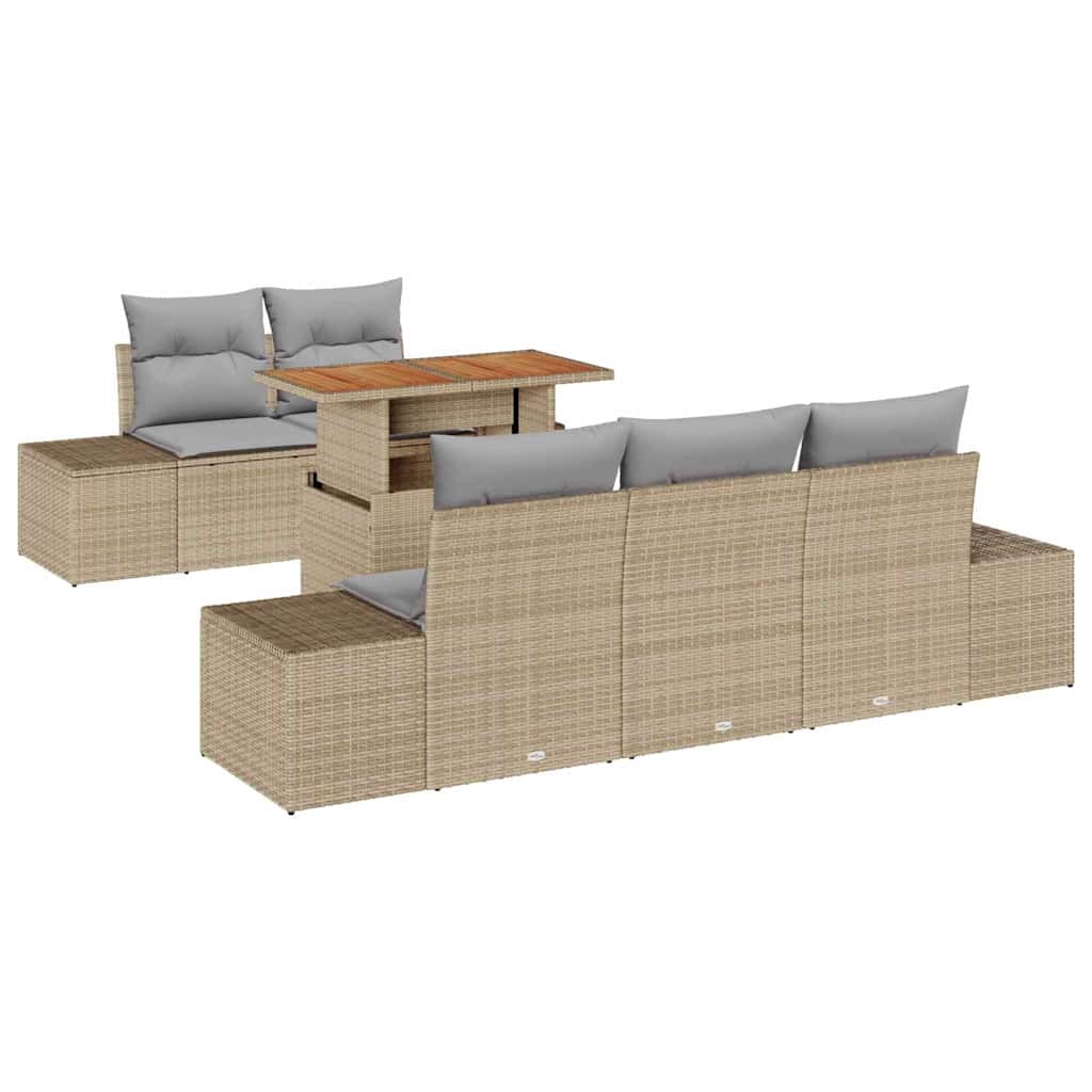 Tuin Eetset met kussen 6 pcs Beige en Grijs is nu te koop bij PeponiXL, paradijselijk wonen!