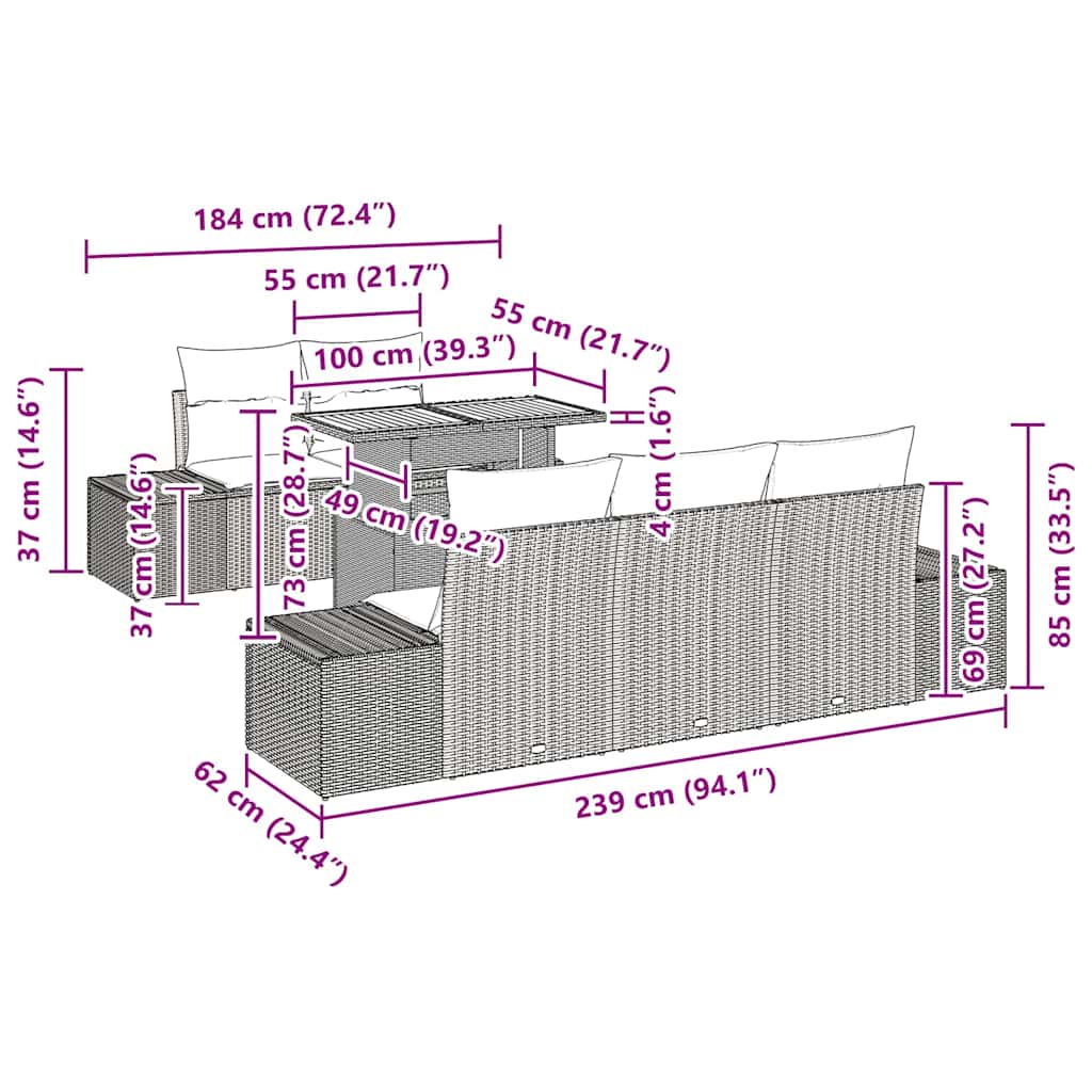 Tuin Eetset met kussen 6 pcs Beige en Grijs is nu te koop bij PeponiXL, paradijselijk wonen!