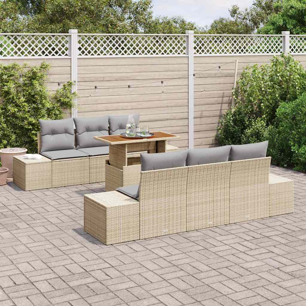 Tuin Eetset met kussen 7 pcs Beige en Grijs is nu te koop bij PeponiXL, paradijselijk wonen!