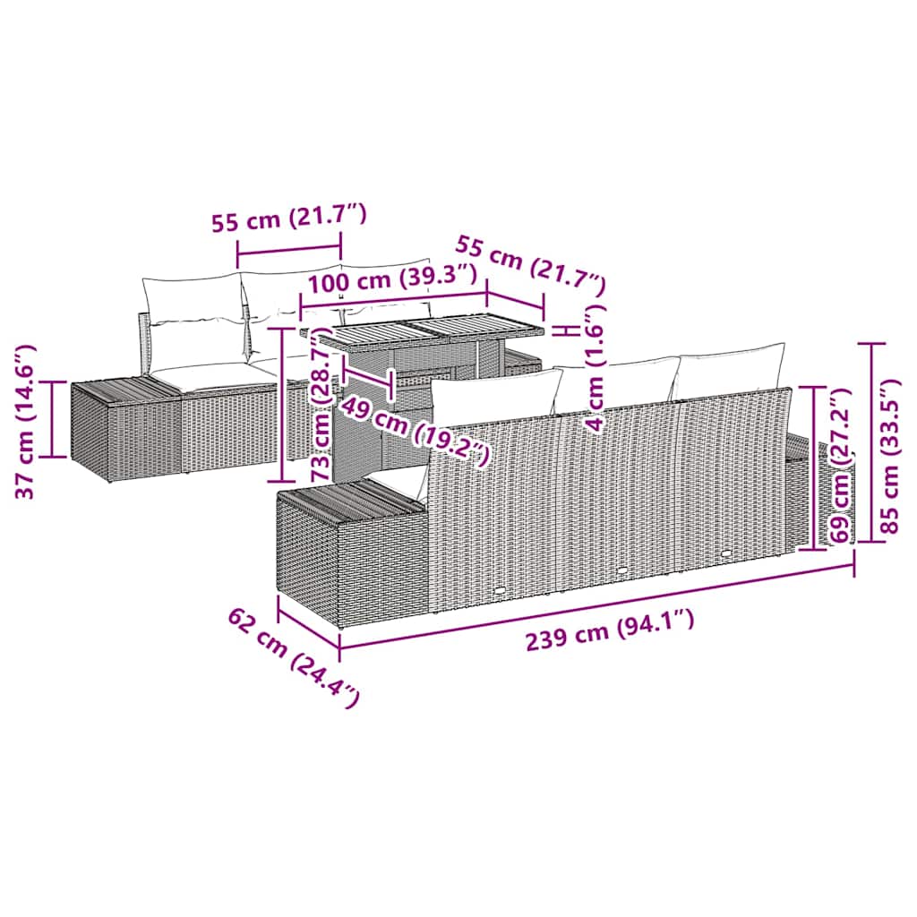 Tuin Eetset met kussen 7 pcs Beige en Grijs is nu te koop bij PeponiXL, paradijselijk wonen!