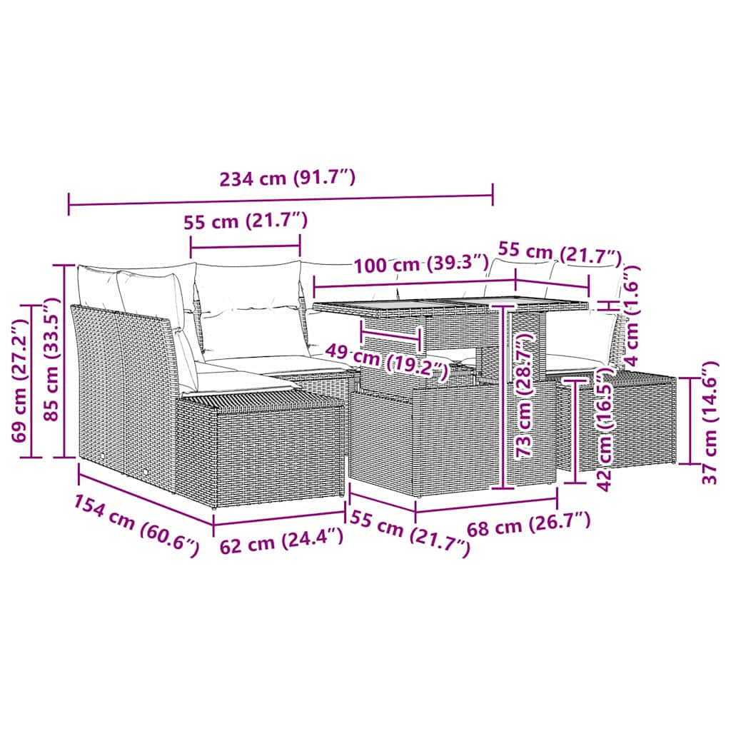 Tuin Eetset met kussen 7 pcs Beige en Grijs is nu te koop bij PeponiXL, paradijselijk wonen!