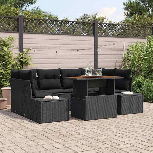 Tuin Eetset met kussen 7 pcs Zwart en Bruin is nu te koop bij PeponiXL, paradijselijk wonen!
