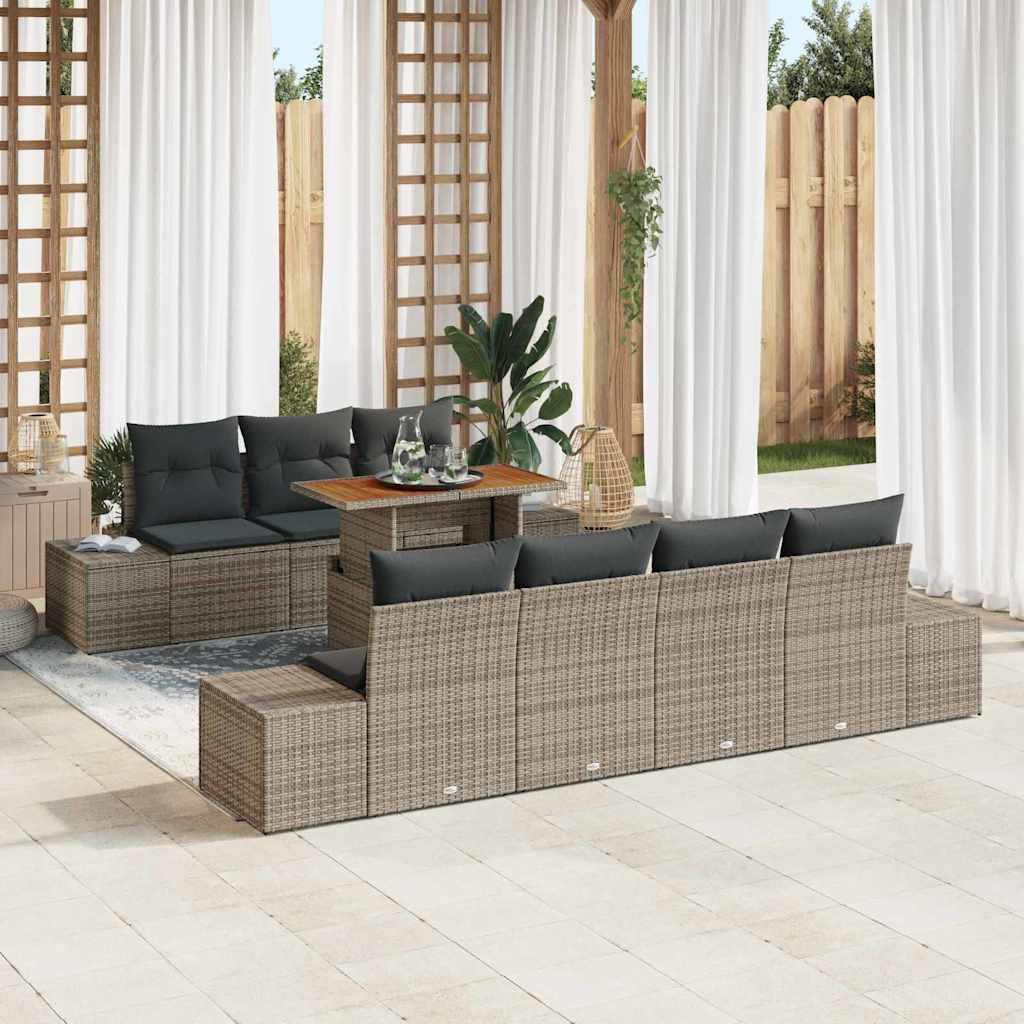 Tuin Eetset met kussen 8 pcs Grijs en Bruin is nu te koop bij PeponiXL, paradijselijk wonen!