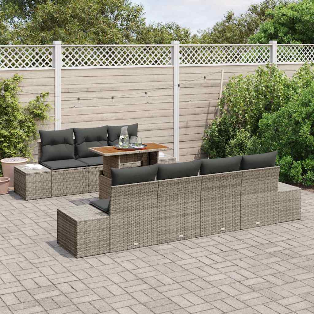 Tuin Eetset met kussen 8 pcs Grijs en Bruin is nu te koop bij PeponiXL, paradijselijk wonen!