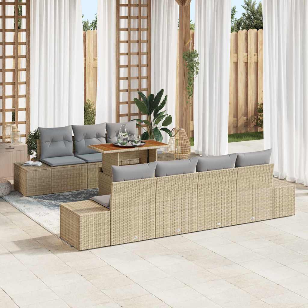 Tuin Eetset met kussen 8 pcs Beige en Grijs is nu te koop bij PeponiXL, paradijselijk wonen!