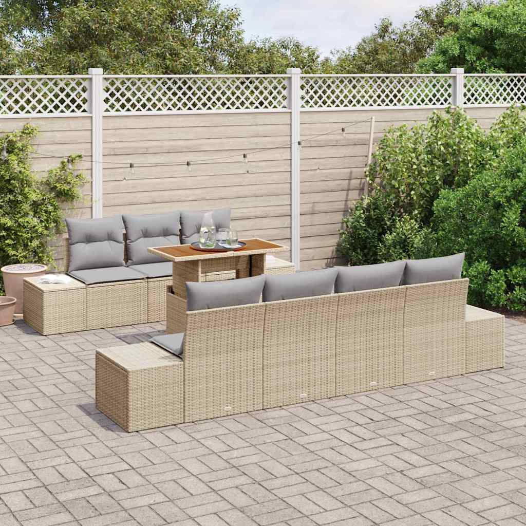Tuin Eetset met kussen 8 pcs Beige en Grijs is nu te koop bij PeponiXL, paradijselijk wonen!