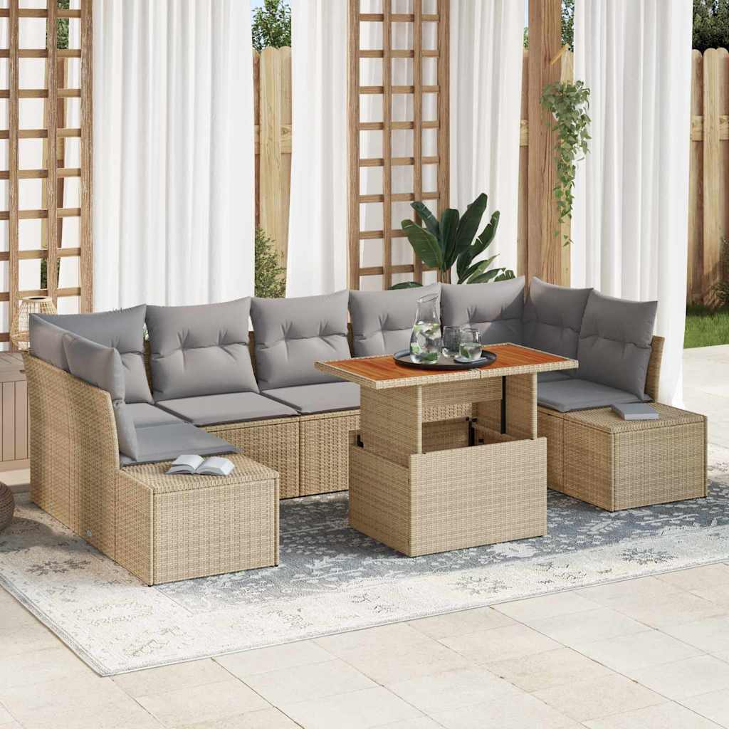 Tuin Eetset met kussen 8 pcs Beige en Grijs is nu te koop bij PeponiXL, paradijselijk wonen!