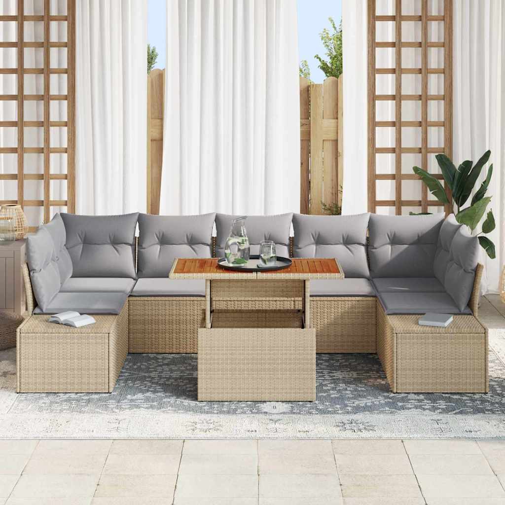 Tuin Eetset met kussen 8 pcs Beige en Grijs is nu te koop bij PeponiXL, paradijselijk wonen!