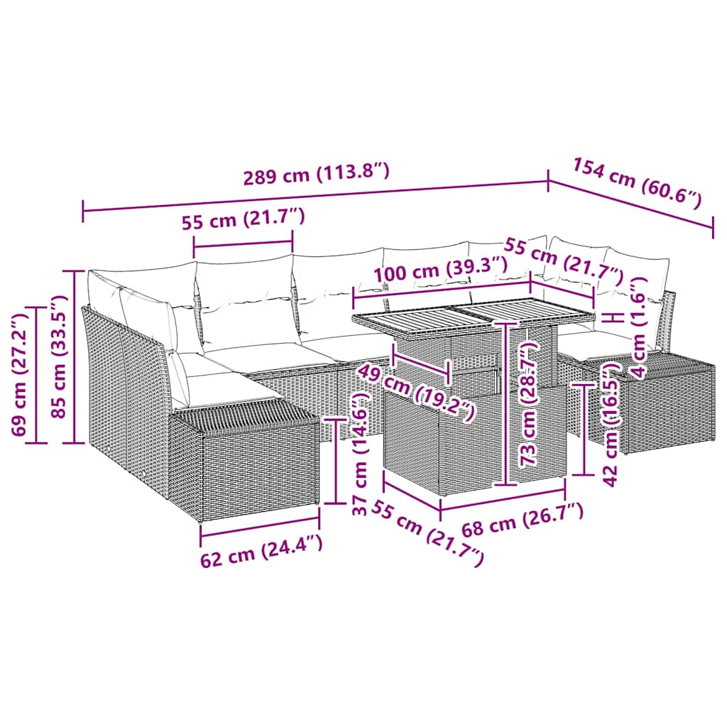 Tuin Eetset met kussen 8 pcs Beige en Grijs is nu te koop bij PeponiXL, paradijselijk wonen!