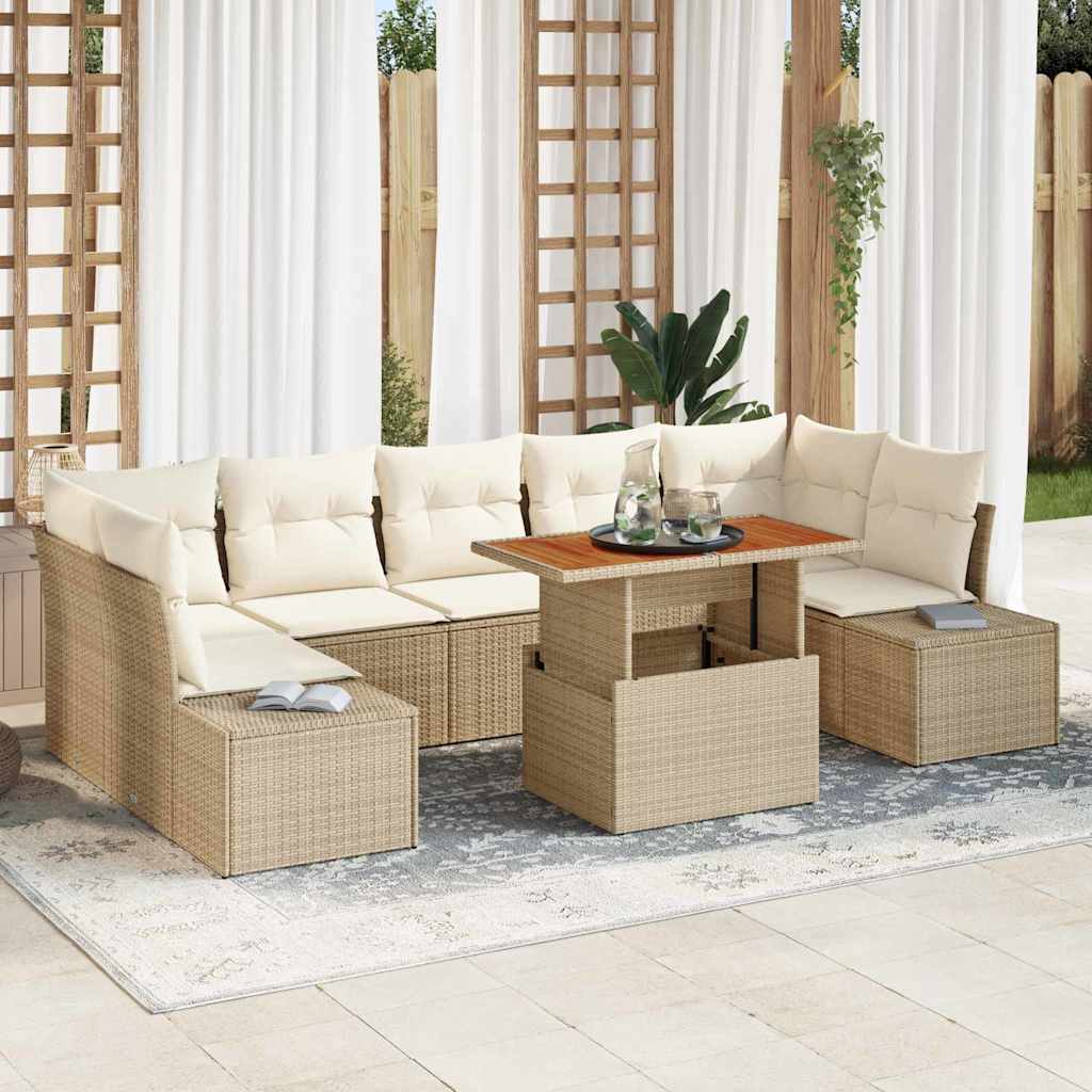 Tuin Eetset met kussen 8 pcs Beige en Crème is nu te koop bij PeponiXL, paradijselijk wonen!