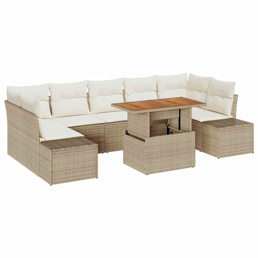 Tuin Eetset met kussen 8 pcs Beige en Crème is nu te koop bij PeponiXL, paradijselijk wonen!
