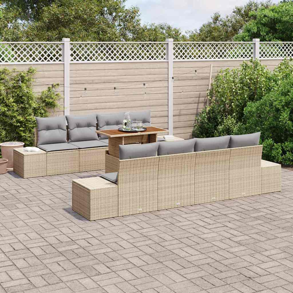 Tuin Eetset met kussen 9 pcs Beige en Grijs is nu te koop bij PeponiXL, paradijselijk wonen!