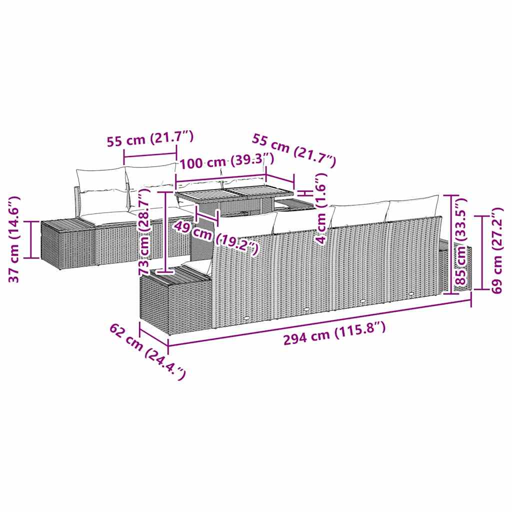 Tuin Eetset met kussen 9 pcs Beige en Crème is nu te koop bij PeponiXL, paradijselijk wonen!