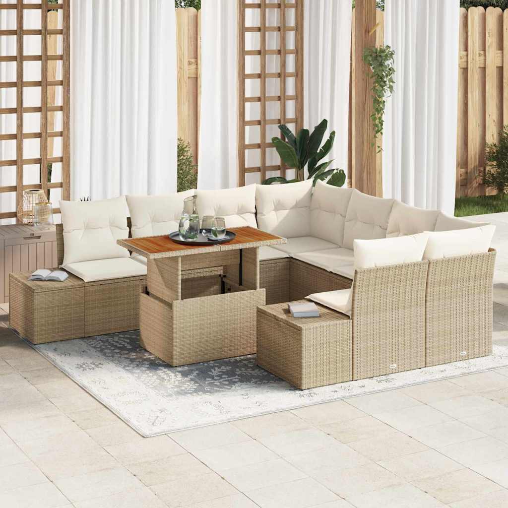 Tuin Eetset met kussen 9 pcs Beige en Crème is nu te koop bij PeponiXL, paradijselijk wonen!