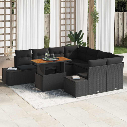 Tuin Eetset met kussen 9 pcs Zwart en Bruin is nu te koop bij PeponiXL, paradijselijk wonen!