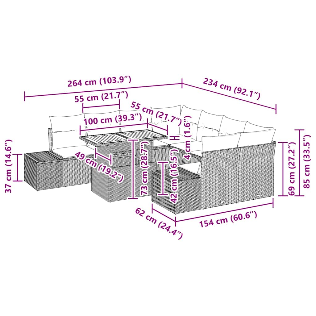 Tuin Eetset met kussen 9 pcs Zwart en Bruin is nu te koop bij PeponiXL, paradijselijk wonen!