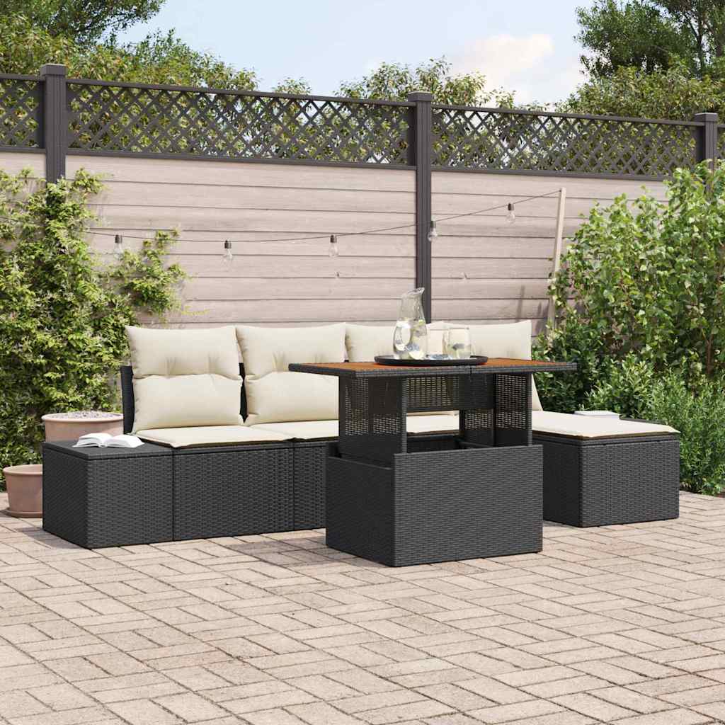Tuin Eetset met kussen 6 pcs Zwart en Crème is nu te koop bij PeponiXL, paradijselijk wonen!
