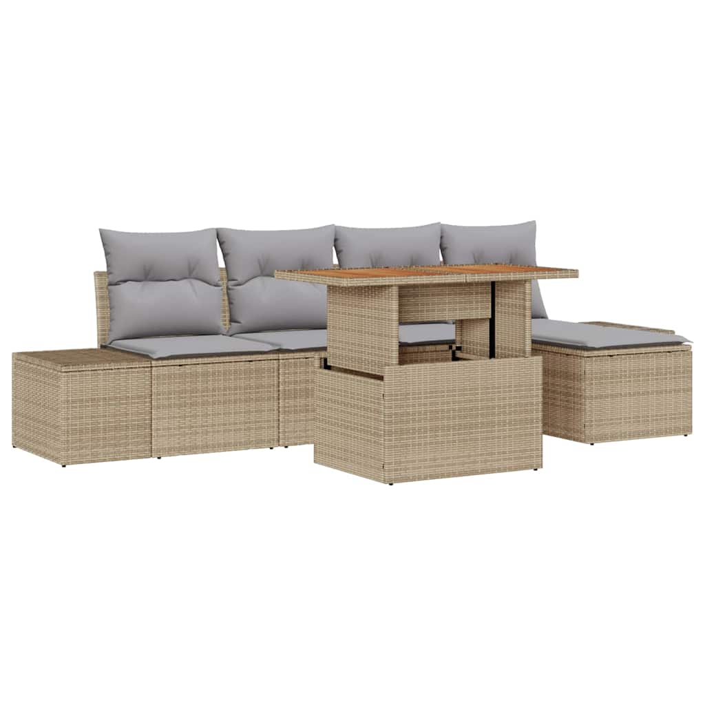 Tuin Eetset met kussen 6 pcs Beige en Grijs is nu te koop bij PeponiXL, paradijselijk wonen!