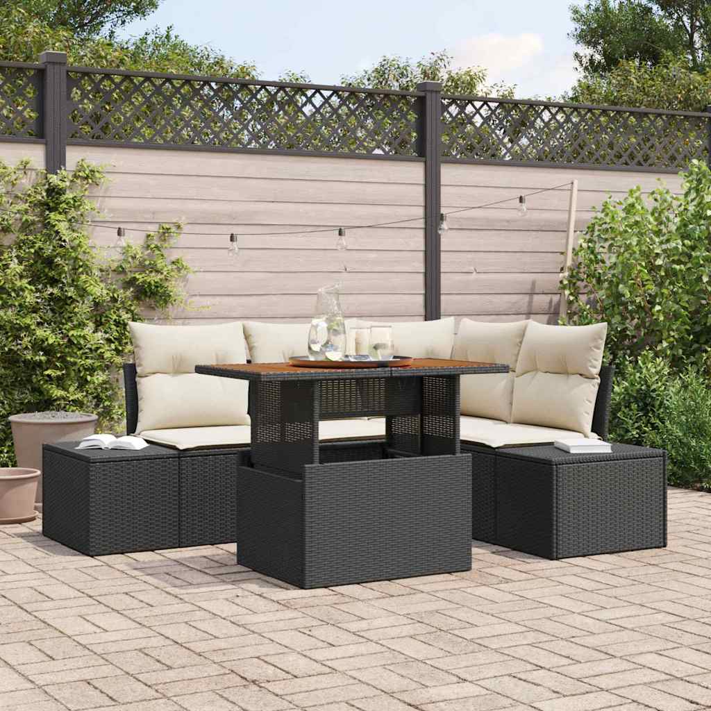 Tuin Sofa Set met kussen met kussen 5 pcs Zwart en Crème is nu te koop bij PeponiXL, paradijselijk wonen!