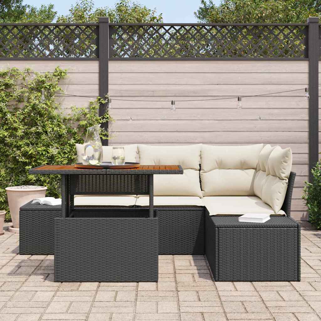 Tuin Sofa Set met kussen met kussen 5 pcs Zwart en Crème is nu te koop bij PeponiXL, paradijselijk wonen!