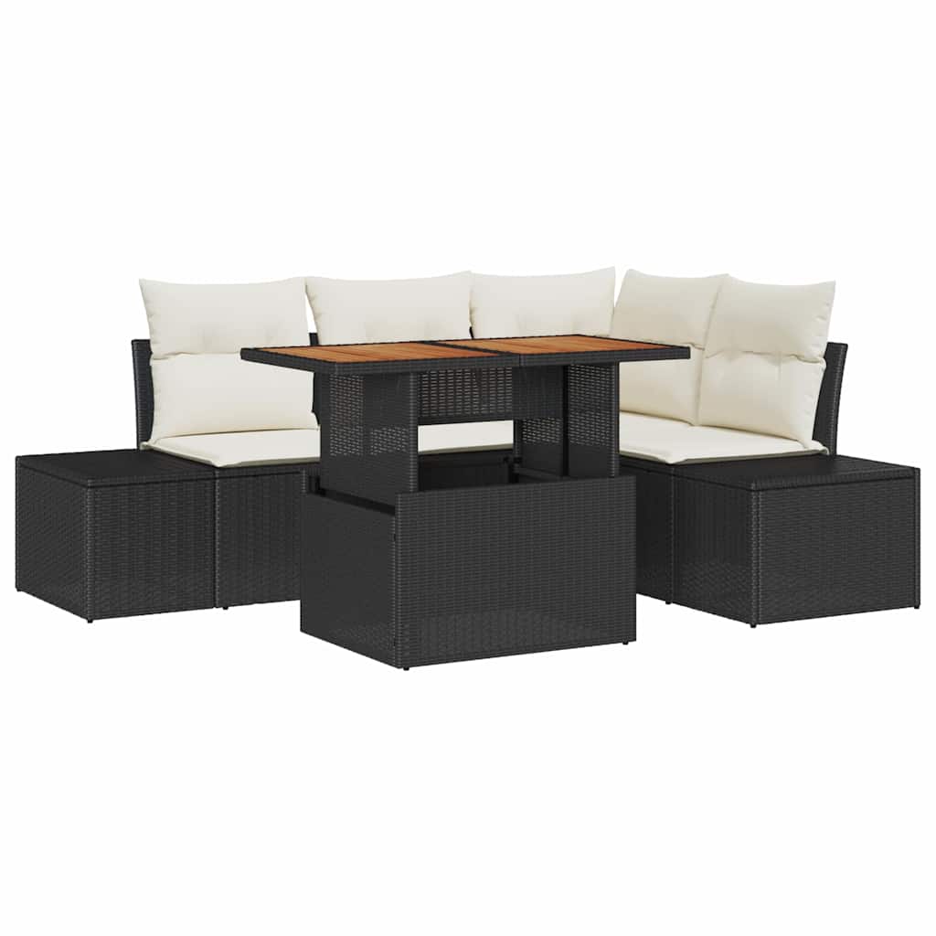 Tuin Sofa Set met kussen met kussen 5 pcs Zwart en Crème is nu te koop bij PeponiXL, paradijselijk wonen!