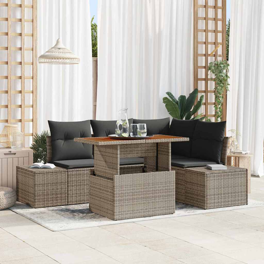 Tuin Sofa Set met kussen met kussen 5 pcs Grijs en Bruin is nu te koop bij PeponiXL, paradijselijk wonen!