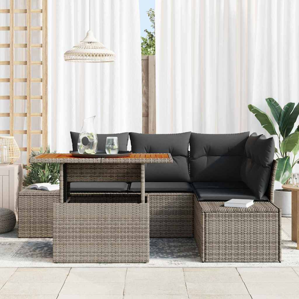 Tuin Sofa Set met kussen met kussen 5 pcs Grijs en Bruin is nu te koop bij PeponiXL, paradijselijk wonen!