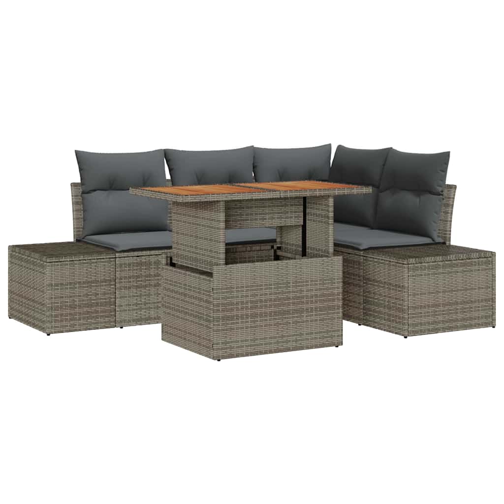 Tuin Sofa Set met kussen met kussen 5 pcs Grijs en Bruin is nu te koop bij PeponiXL, paradijselijk wonen!