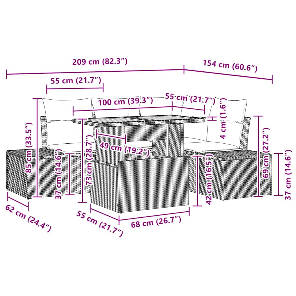Tuin Sofa Set met kussen met kussen 5 pcs Grijs en Bruin is nu te koop bij PeponiXL, paradijselijk wonen!