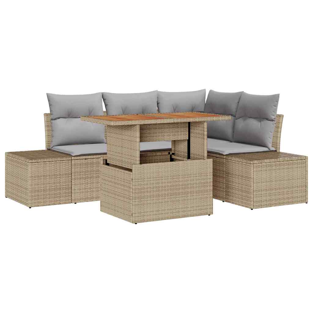 Tuin Sofa Set met kussen met kussen 5 pcs Beige en Grijs is nu te koop bij PeponiXL, paradijselijk wonen!