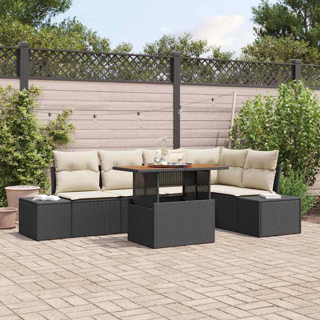 Tuin Eetset met kussen 6 pcs Zwart en Crème is nu te koop bij PeponiXL, paradijselijk wonen!