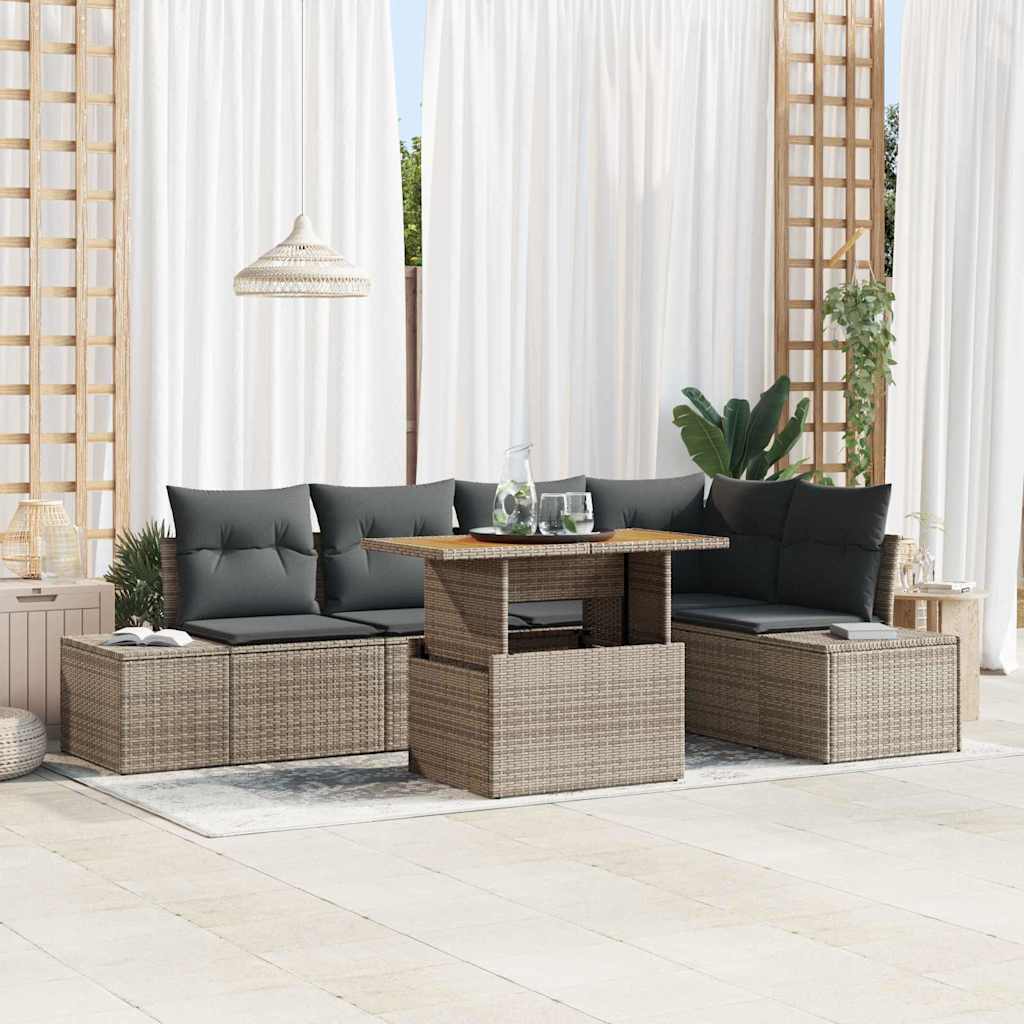 Tuin Eetset met kussen 6 pcs Grijs en Bruin is nu te koop bij PeponiXL, paradijselijk wonen!