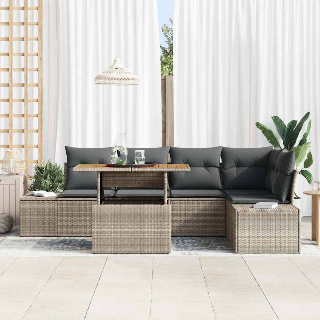 Tuin Eetset met kussen 6 pcs Grijs en Bruin is nu te koop bij PeponiXL, paradijselijk wonen!