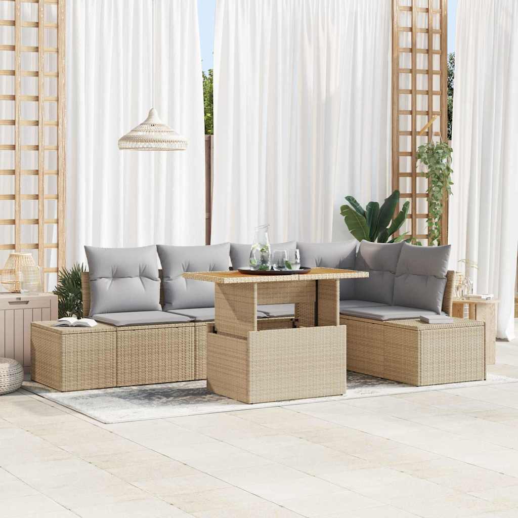Tuin Eetset met kussen 6 pcs Beige en Grijs is nu te koop bij PeponiXL, paradijselijk wonen!