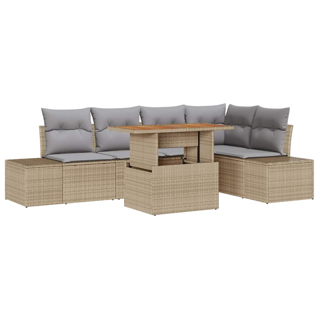 Tuin Eetset met kussen 6 pcs Beige en Grijs is nu te koop bij PeponiXL, paradijselijk wonen!