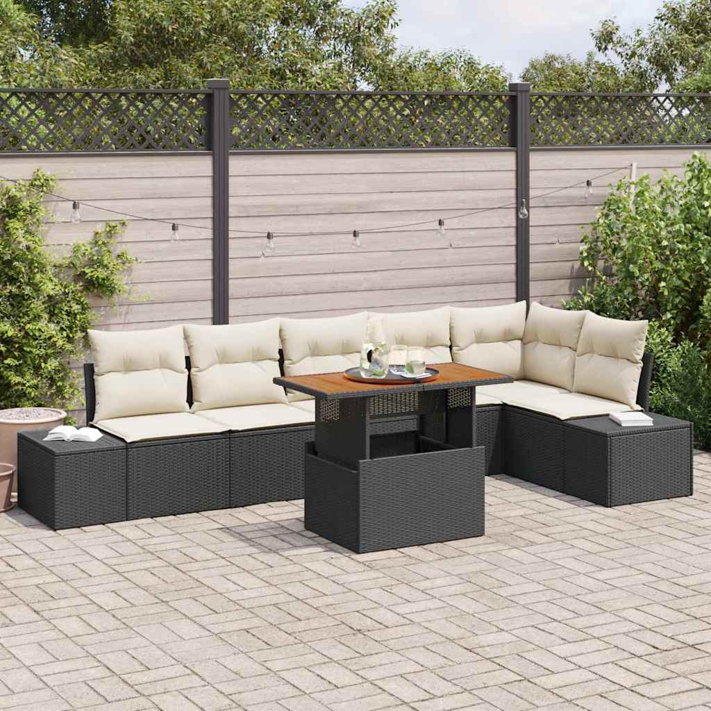 Tuin Eetset met kussen 7 pcs Zwart en Crème is nu te koop bij PeponiXL, paradijselijk wonen!