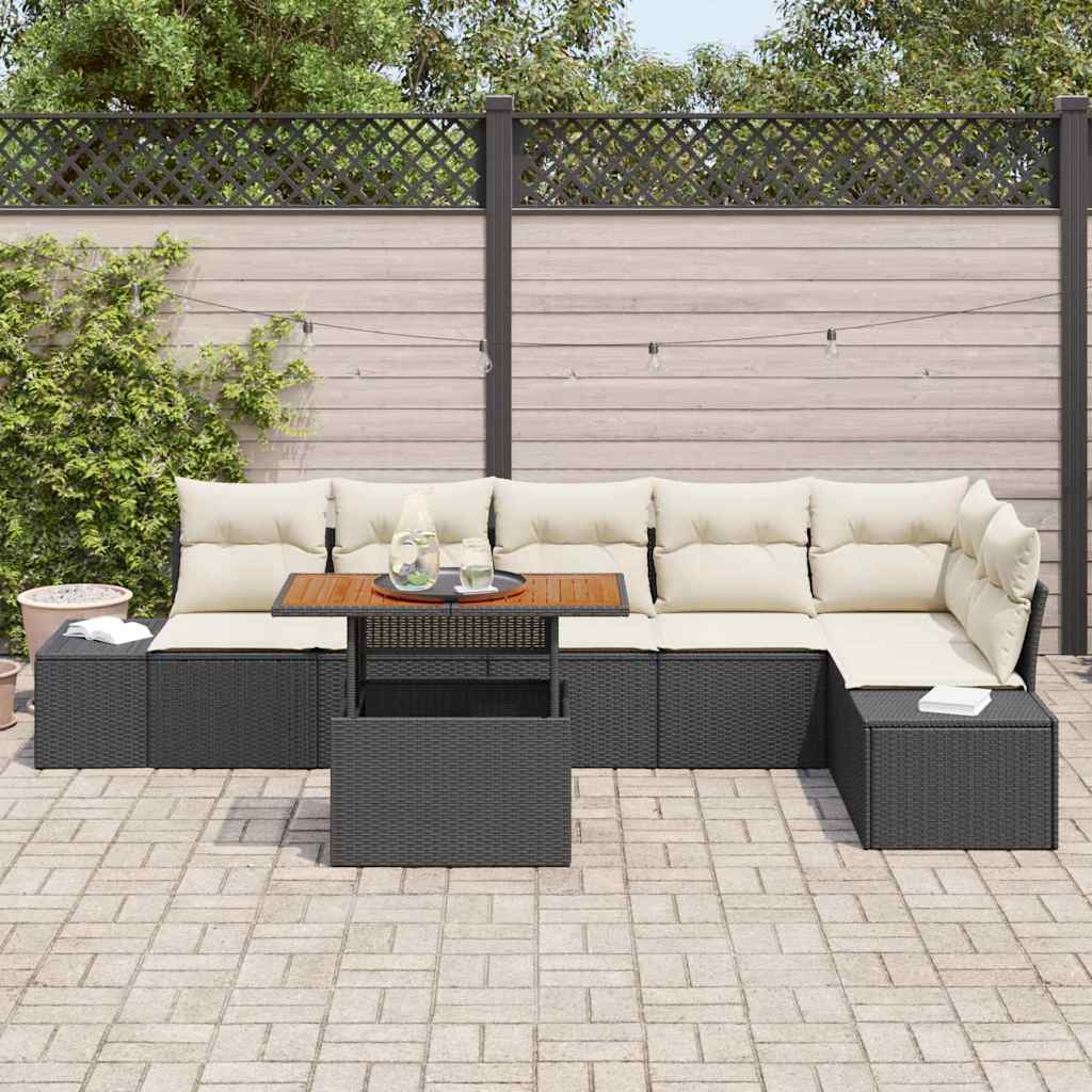 Tuin Eetset met kussen 7 pcs Zwart en Crème is nu te koop bij PeponiXL, paradijselijk wonen!
